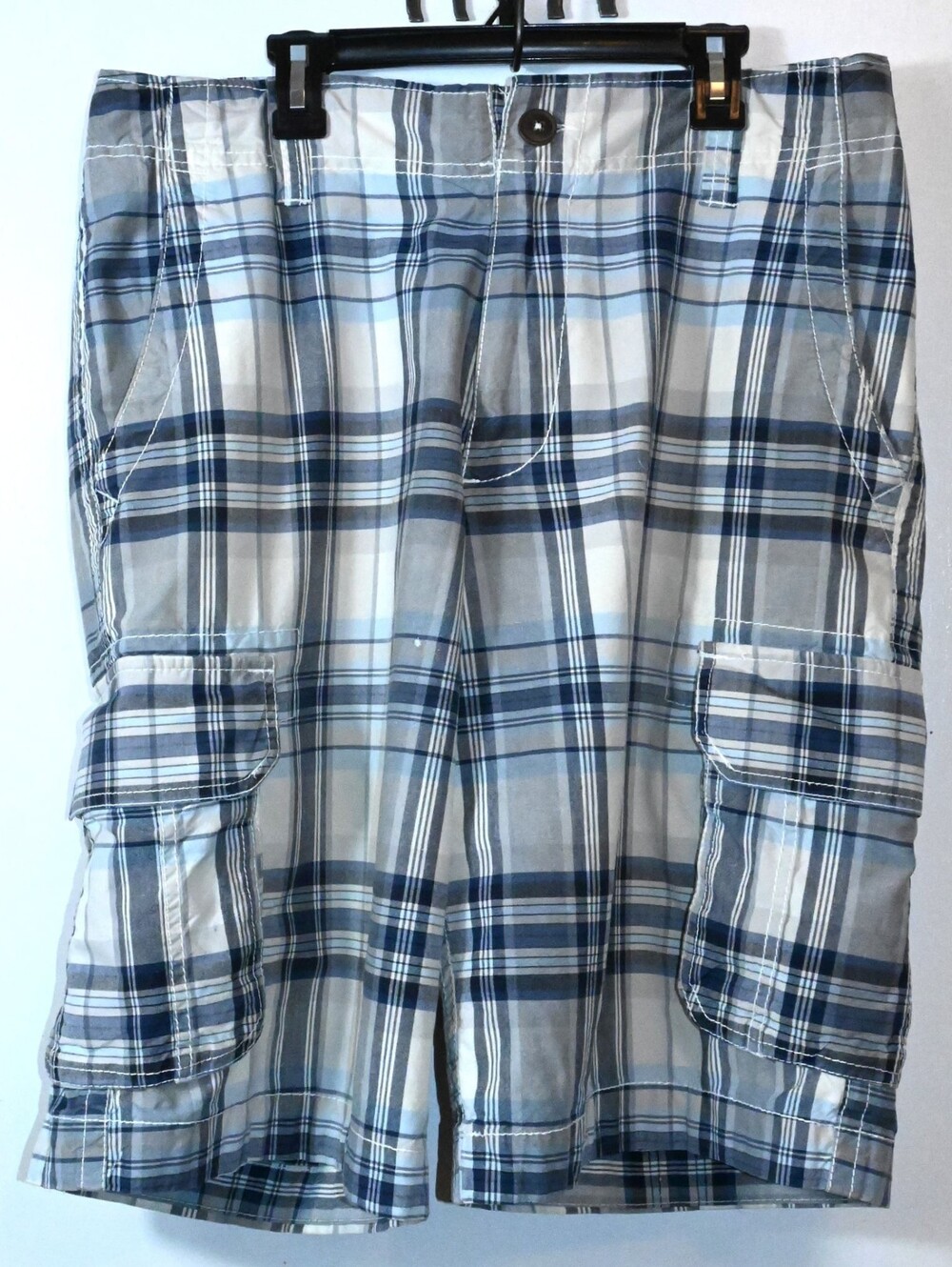 VTG Y2K Aeropostale Authentic Cargo Blue Plaid Men's Shorts Waist 32" Cotton